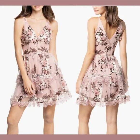 DRESS THE POPULATION WOMEN'S NELLIE  FLORAL EMBROIDERED FIT & FLARE DRESS M - Picture 5 of 6